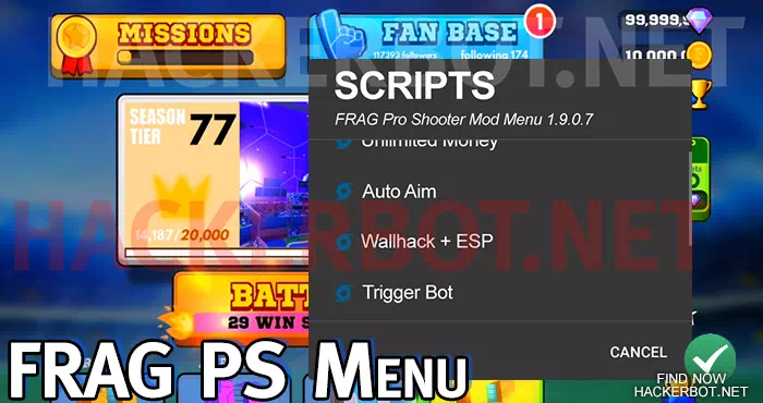frag pro shooter features menu