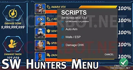 star wars hunters features menu