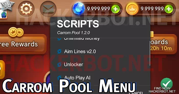 Carrem Pool Menu Features