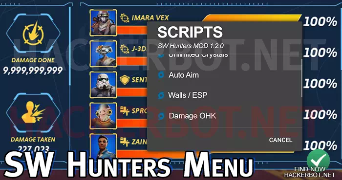 Star Wars Hunters menu features